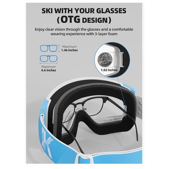 Ski Goggles, Interchangeable Magnetic Lens Snow Goggles, Anti Fog - Picture 6 of 6